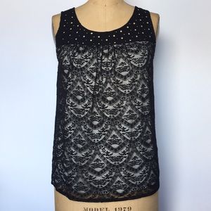 Ann Taylor LOFT black lace tank top